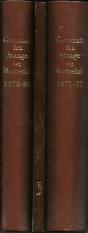 Gammalt frå Stange og Romedal 1971-1980. | 2 fine skinnbind i kassett. I egen lomme: 4 kartblad(alle?)  fra ca. 1820 + innbydelse til 50-årsjubileum 1981
