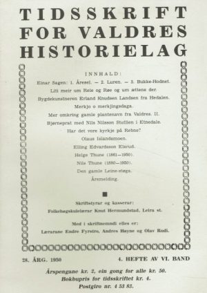 Tidsskrift for Valdres Historielag. 28. årg. 1950 4. hefte av VI. band