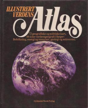 Illustrert verdensatlas. 72 geografiske og politiske kart, 48 sider verdensgeografi i farger: Befolkning, energi og fressurser, geologi og astronomi.