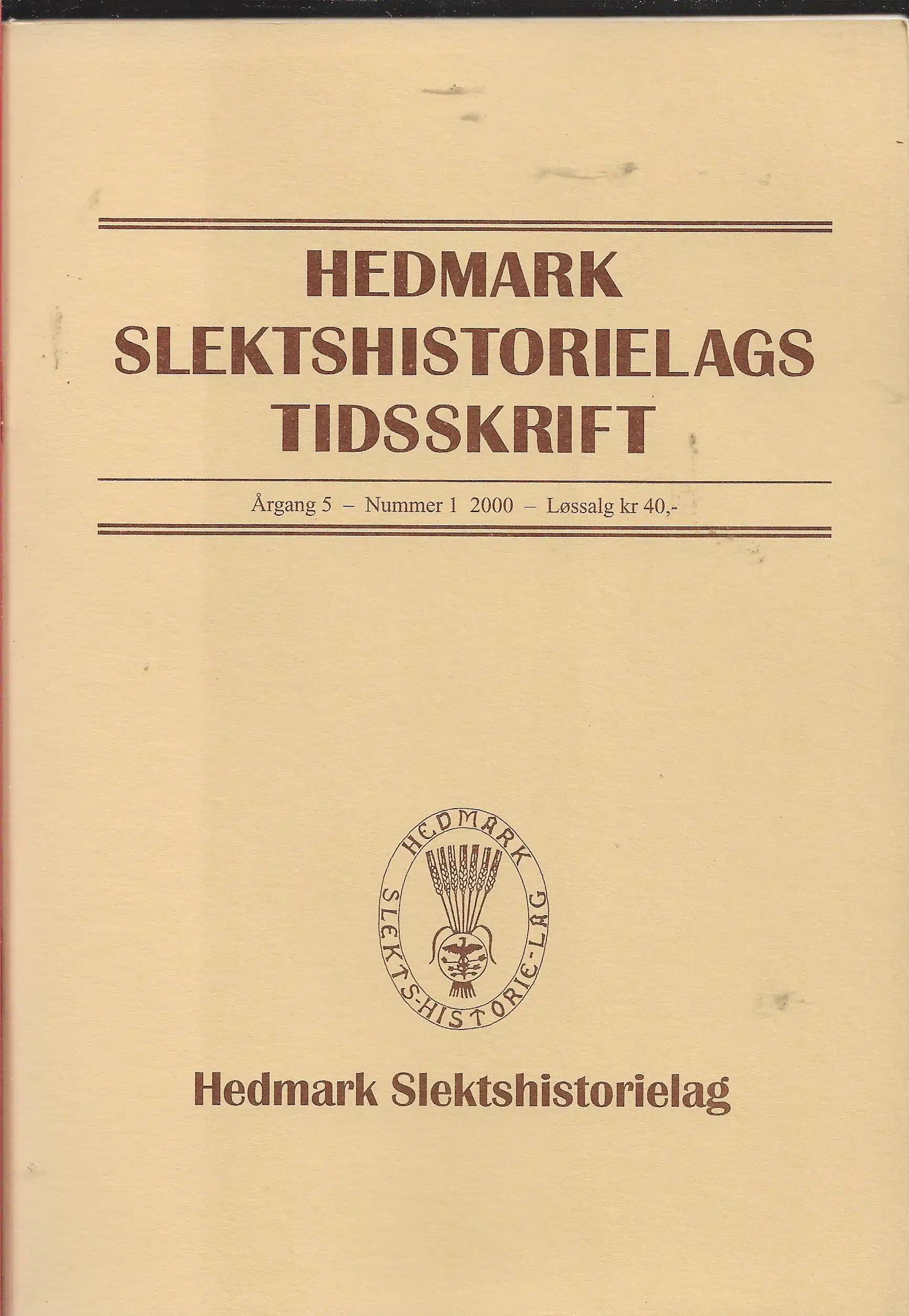 Hedmark slektshistorielags tidsskrift årgang 5 nr.1 2000
