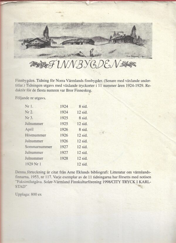 Finnbygden. Tidning för Norra Värmlands finnbygder 11 nummer 1924-1929