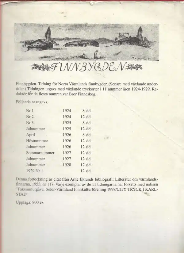 Finnbygden. Tidning för Norra Värmlands finnbygder 11 nummer 1924-1929